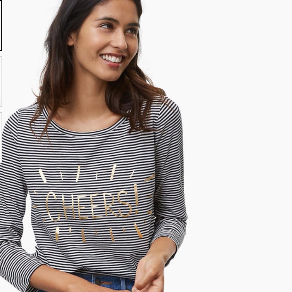 NEW NWT Loft Cheers Striped 3/4 Sleeve Tee  Color: Black/White/Gold